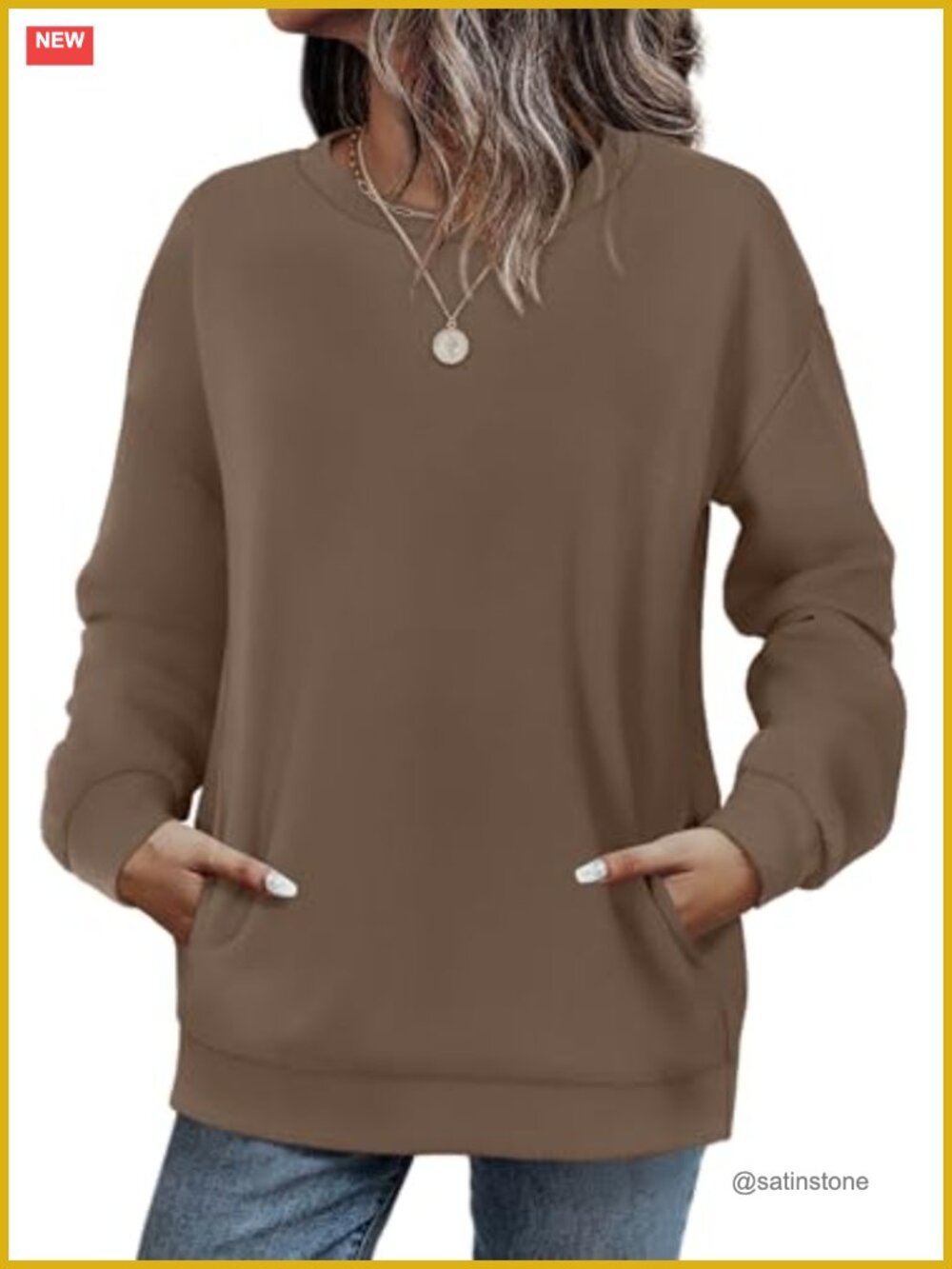Women Crewneck Sweatshirt with Pockets Long Sleeve Soft Lightweight